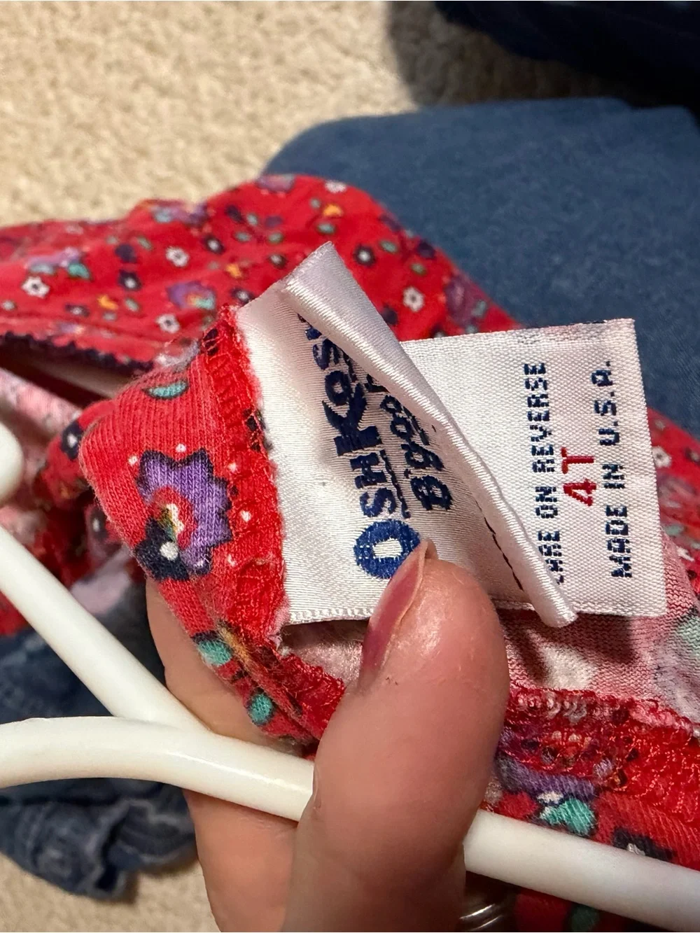 Vintage Osh Kosh Red Ditsy Floral Cotton Girls' Red Long-Sleeve Dress 4t